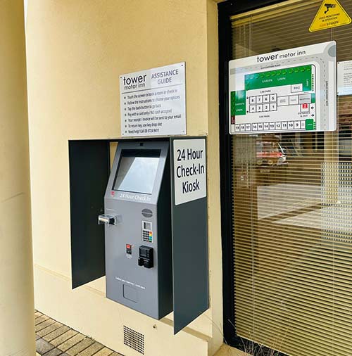 Check-in kiosk at Tower Motor Inn